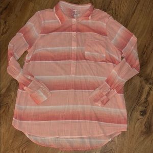 3/4 Button Down Plaid Top